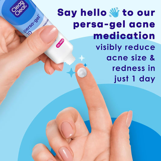 Clean & Clear Persa-Gel 10 Oil-Free Acne Spot Treatment with Maximum Strength 10% Benzoyl Peroxide, Topical Pimple Cream & Gel Medication for Face, Fragrance-Free, 1 Fl. Oz, 1 Pack