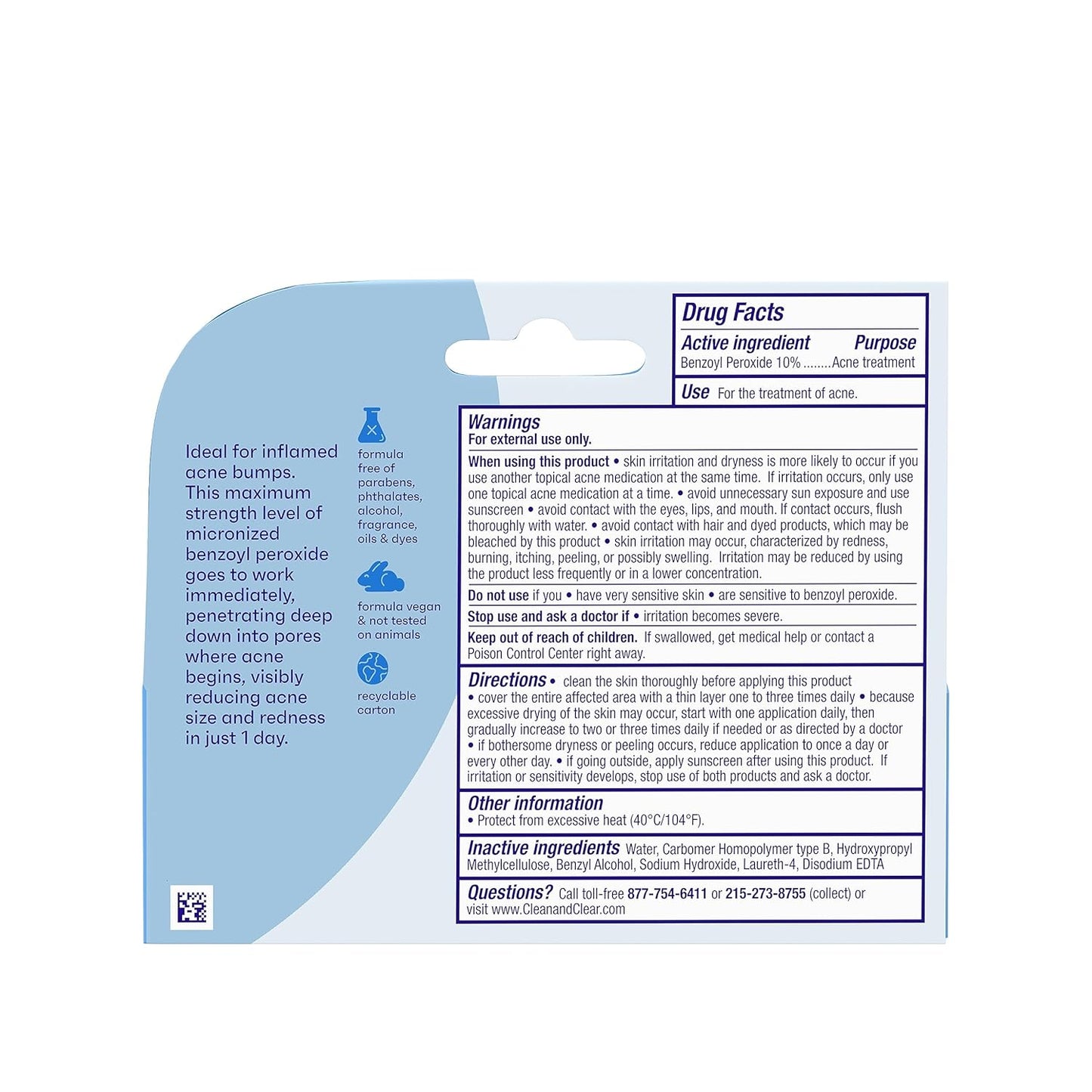 Clean & Clear Persa-Gel 10 Oil-Free Acne Spot Treatment with Maximum Strength 10% Benzoyl Peroxide, Topical Pimple Cream & Gel Medication for Face, Fragrance-Free, 1 Fl. Oz, 1 Pack