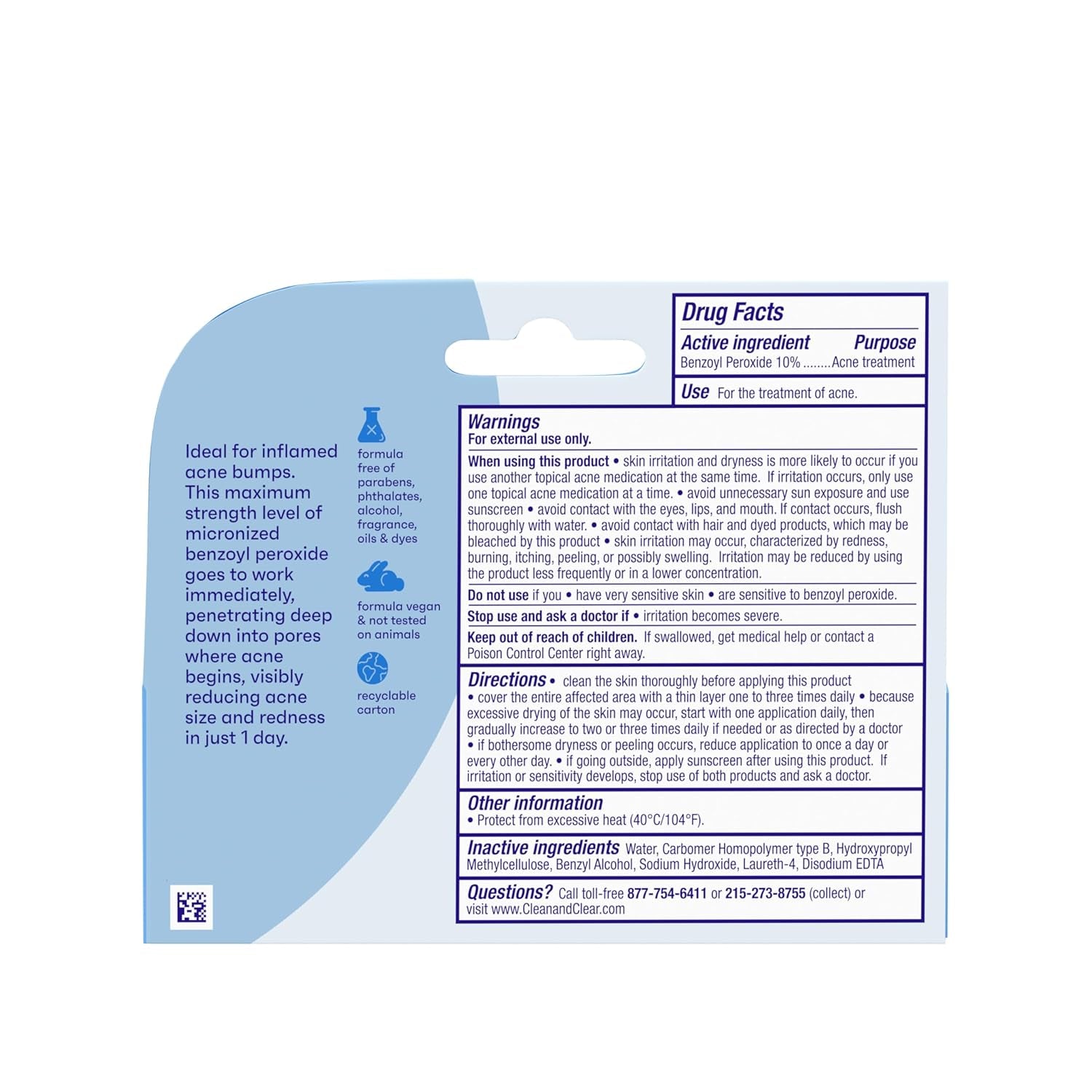 Clean & Clear Persa-Gel 10 Oil-Free Acne Spot Treatment with Maximum Strength 10% Benzoyl Peroxide, Topical Pimple Cream & Gel Medication for Face, Fragrance-Free, 1 Fl. Oz, 1 Pack