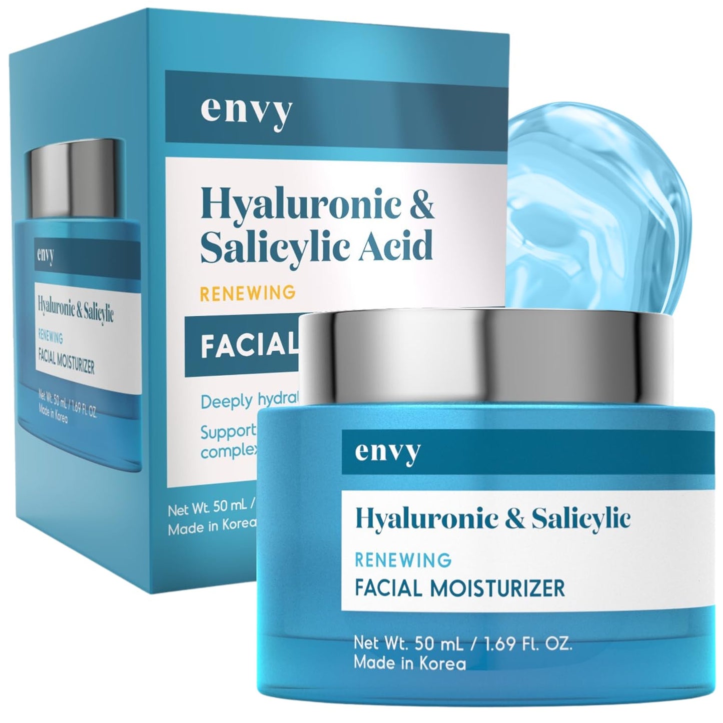 Hyaluronic & Salicylic Acid Face Moisturizer Cream - Hydrating, Acne Scar Reduction & Anti-Aging Day Cream - Dermatologist Tested, Clean Beauty for All Skin Types - 1.69 Fl. Oz